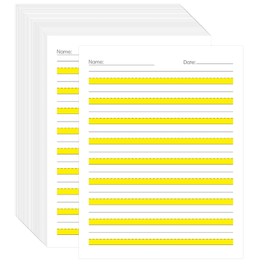 Write Beginner Paper Level 1 Yellow Highlighted Writing Paper with Lines Letter Size Practice Writing Paper for Kids Proper Letter Positioning, (8.5x11-100 Count)