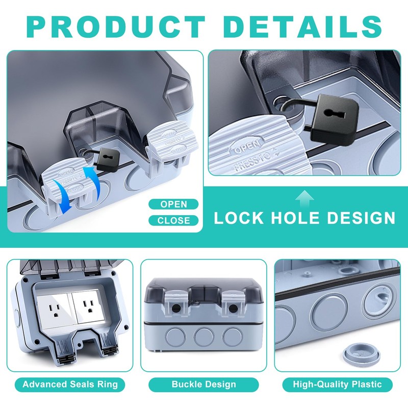 Delgada 2 Gang Waterproof Outlet with Cover 15 Amp Outdoor