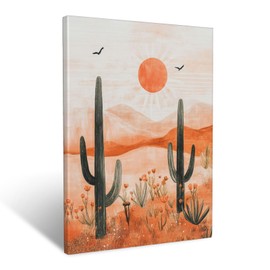 Cactus Desert Boho Canvas Wall Art for Bathroom Living Room Bedroom Office,Succulent Sunset Landscape Pictures Decor Painting Print Home Artwork Framed Decoration 12" x 16"
