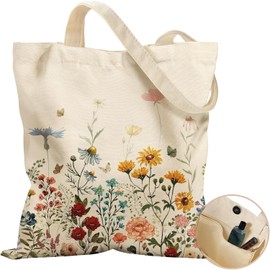 Floral Canvas Tote Bag For Women, 35.5x40cm Womens Work Bag With Magnetic Buckle And Inner Pocket For Shopping, Large Reusable Makeup Pouch Gifts For Friends, Families, Bestie, Sisters, Ladies