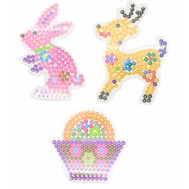 3 Maxi XL 10 mm Ironing Beads Pin Plate Set, Rabbit, Deer and Flower Basket with Paper Templates (3 Maxi XL Pegboards). (Compatible with all Maxi Ironing Beads)