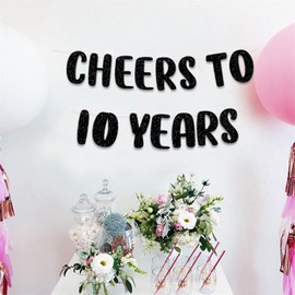 bng-bng Cheers to 10 Years Banner Black Glitter 10th Anniversary Birthday Wedding Party Decorations