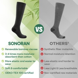 SONORAN Bamboo Viscose Compression Socks for Women & Men (6 Pairs) 20-30 mmHg Knee High Support for Nurses, Travel, Pregnant L/XL（Black&Gray）