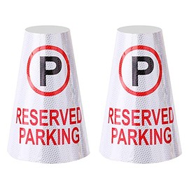 2Pack"Reserved Parking" Bright Reflective Collars Sleeve, Cone Message Stickers for Traffic Safety Cones, 360° High Visible Signs for Driveway Road Outdoor Use