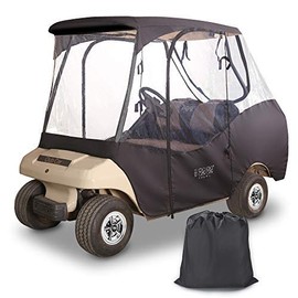 10L0L 4 Passenger Golf Cart Driving Enclosure (2 Passenger Short Roof 56" with Bench) for Club Car DS,Waterproof Portable Drivable Golf Cart Storage Cover,Travel 4-Sided Enclosure (Black/Transparent)
