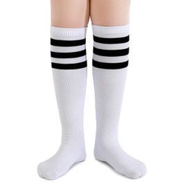 Henwarry Boys Girls Knee High Tube Socks Classical Stripes Cotton Soft Over the Calf Kids Tube Socks (US, Age, 8 Years, 12 Years, A09-Black/White)