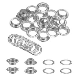 sourcing map 20Set Grommets Eyelets with Washers 14mm Copper Metal Eyelets Kit for Fabric Curtain Tarps Leather Belt Shoes Bag DIY, Silver Tone