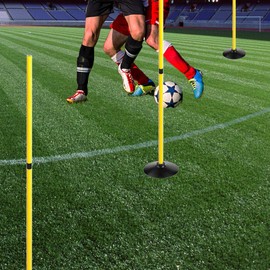 TNZMART 4.9FT Training Agility Poles Detachable Soccer Training Sticks Multi-Purpose Slalom Boundary Poles with Rubber Bases (Pack of 6, Yellow)