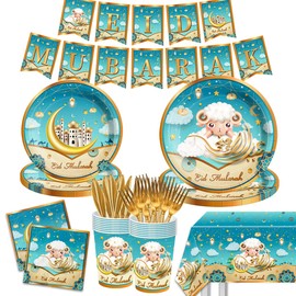 Eid Al Adha Decorations-142 platos y servilletas de Eid Mubarak, vajilla musulmana para 20 invitados para día festivo islámicas