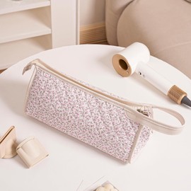 Large Quilted Hair Tools Travel Bag,Aesthetic Hair Styling Accessories Storage Case for Flat Irons,Straightener,Curling Iron,Hair Dryer,Dyson Airwrap Travle Bag（06Small Pink Flower）
