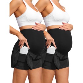 Maacie Women Maternity Layered Fast Drying Yoga Shorts with Liner Inner Pocket