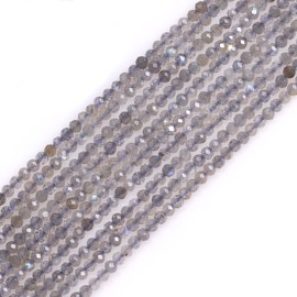 abalorio redondas facetadas de 2 mm para bisutería, espaciador de abalorio de 38 cm, Gris, Grey Labradorite, 1