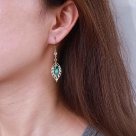 Allereya Vintage Crystal Emerald Leaf Dangle Earrings Green Rhinestone Leaf Drop Earrings Green CZ Leaf Earrings Crystal Leaf Hoop Earrings Jewellery for Women and Girls