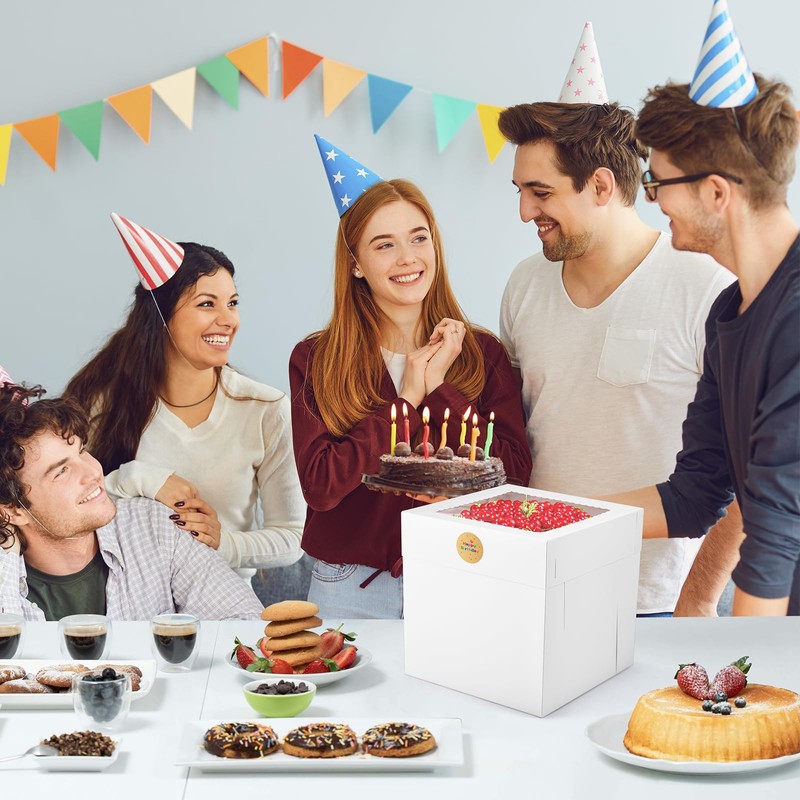 DOYIDE 12Pcs Cake Boxes, 10x10x10 Inches Tall Cake Boxes with