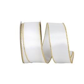Reliant Ribbon Satin Value Metallic Wired Edge, White/Gold, 1-1/2 Inch, 10 Yards