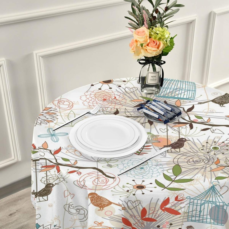 JUMBEAR Round Tablecloth Polyester Circular Table Cloth Beautiful Water Resistant