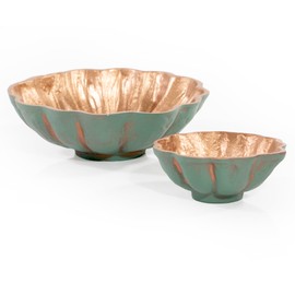 ANDALUCA Decorative Metal Turquoise Copper Finish Clamshell Bowls Set of 2