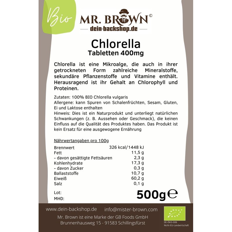 500g BIO Chlorella Tabletten, 400 mg Presslinge, vegan