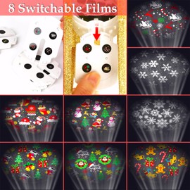 YIJXPOIN Christmas Tree Topper Lighted with 8 Projection Modes, Christmas Star Tree Topper Built-in LED Rotating Lights, 3D Gold Star Tree Top Glitter Projector for Xmas Party Holiday Decorations