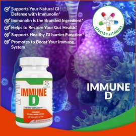 Spectra Vitamins Immune D Support Dietary Supplement with Immunolin, Vitamin D3, Zinc, Ellagic Acid Promotes Strong Immune System for All Seasons, 60 Capsules.