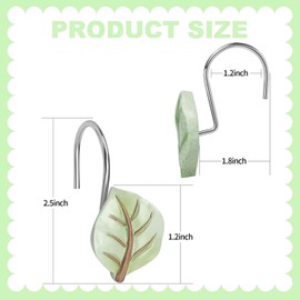 ALXRLXR 12PCS Leaves Shower Curtain Hooks,Green Plant Leaf Decorative Shower Curtain Rings Bathroom Decoration Accessories Shower Rings for Bathroom Baby Room Nursery Art Decors