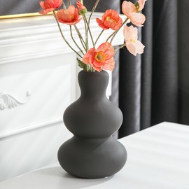 Sowlvenco Grey Ceramic Vases, Boho Decor, Modern Round Vase for Pampas Grass, Neutral Minimalist Decor for Table, Living Room, Shelf