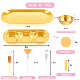 26Pcs Esthetician Supplies for Facials Set - 3 Stainless Steel Gold Mixing Bowls Gold Small Serving Tray 3 Compartment Serving Tray 3 Facial Fan Brushes 6 Face Mask Applicator Brush 12 Face Sponges