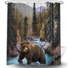 Hajmsug Forest Bear Shower Curtain, Misty Mountains Wildlife Farm Rustic