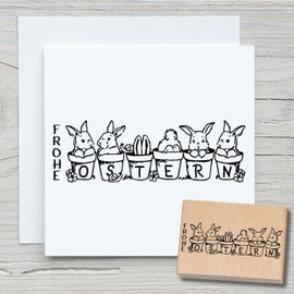 Newstamps Easter Bunny Garden Motif Stamp Made of Wood & Rubber for Cards and Gifts, Wooden Stamp for Easter, Easter Card, Greeting Card, Scrapbook, Textile Stamp, Decoration, Children