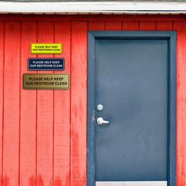 Standard Please Help Keep Our Restroom Clean Door / Wall Sign - Red / Yellow - Small