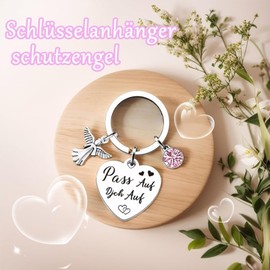 HSYTEK Heart-shaped guardian angel keyring, guardian angel pendant with guardian angel, lucky charm key ring, heart, key ring, car, small items gifts for girlfriend boyfriend