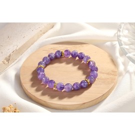 Xiimuaaoo Amethyst Crystal Bracelet for Women Healing Crystal Bracelet Purple Stretch Beaded Bracelets 10mm Round Gemstone Yoga Calming Stress Relief Crystal Gifts for Women