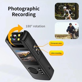 3T6B Body Camera 1080P FHD, Portable Camera with LED Brightening Light, 180° Rotating Lens, WiFi Connection, Camcorder with Audio and Video Recording for Outdoor Sports Police Delivery Cycling Helmet