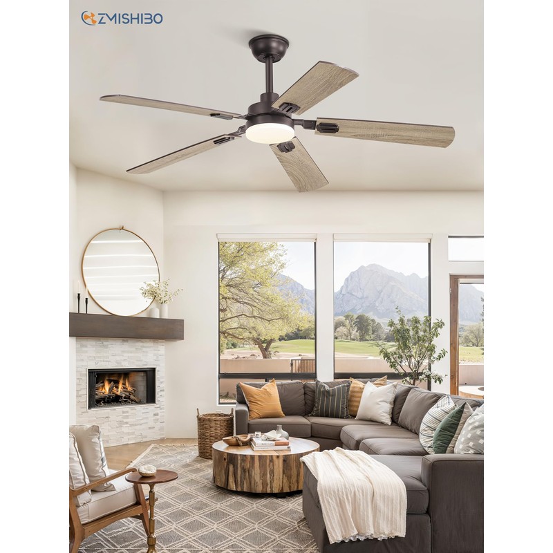 ZMISHIBO 52" Ceiling Fans with Lights, Oil Bronze Farmhouse Ceiling