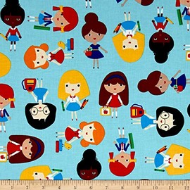 Kaufman Back To School Schoolgirls Aqua Fabric By The Yard