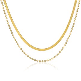 BIHYR Chunky Gold Layered Necklace for Women, 14K Gold Plated Chocker Necklace Stack, Herringbone Chain Necklaces Cuba Link Chain for, Waterproof Punk Jewelry No Tarnish