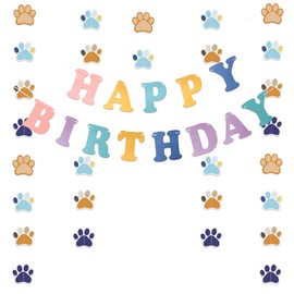 PANRRPERS Dog Birthday Banners Paw Paper Garland Dog Birthday Paper Hanging Cutouts Colorful for Kids Birthday Pet Themed Birthday Baby Shower Party Decorations