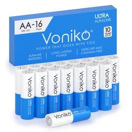 Voniko - Premium Grade AA Batteries -16 Pack- Alkaline Double A Battery - Ultra Long-Lasting, Leakproof 1.5v Batteries - 10-Year Shelf Life
