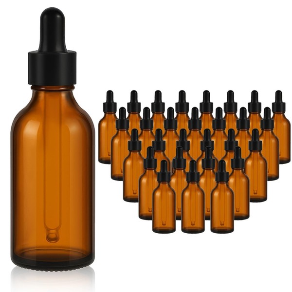 28 Pcs Amber 2oz Dropper Bottles Glass , UV Resistant