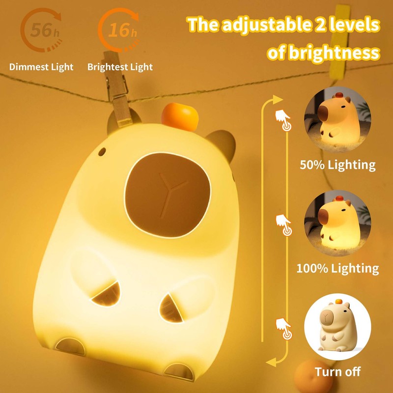 BemeedLigt Capybara Night Light,Cute Silicone Squishy LED Animal Lamp,Dimmable Nursery