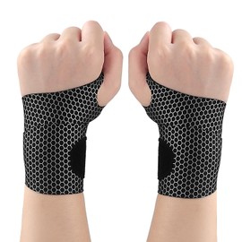 Offtrte 2 Pack Ultra Thin Wrist Support and Compression Wraps - Elastic Adjustable Carpal Tunnel Support for Athletic Fitness (Black)