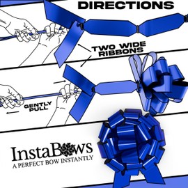 InstaBows Large Blue Gift Bow 12" Metallic Pull String Bow Perfect for Gift Wrapping Big Presents Cars Bikes & More