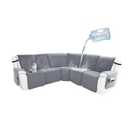 Arfntevss Waterproof Recliner Sectional Couch Covers for Reclining Sectional L Shape Sofa Cover Non Slip Washable Recliner L Shaped Slipcover Sets for Dog Furniture Protector (5 Seater, Silvery Gray)