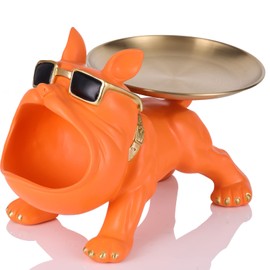 XMGZQ French Bulldog Statue and Figurines,French Bulldog Storage Decoration,Bulldog Bowl with Tray,Key Bowl for Entryway Table,Candy Dish for Office Desk,English Bulldog Tray