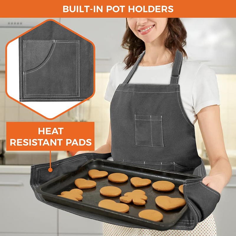 opux Chef Apron for Men, Kitchen Apron with Pockets for