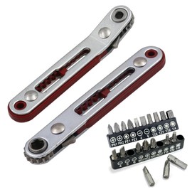 Set of 2 Mini Magnetic Ratchet Wrenches, 1/4 Inch Micro Screwdriver Handle, Ratchet Reversible Screwdriver Key Set for with 20 Screwdriver Bits for Gadgets Cars Houses Machines Other Devices
