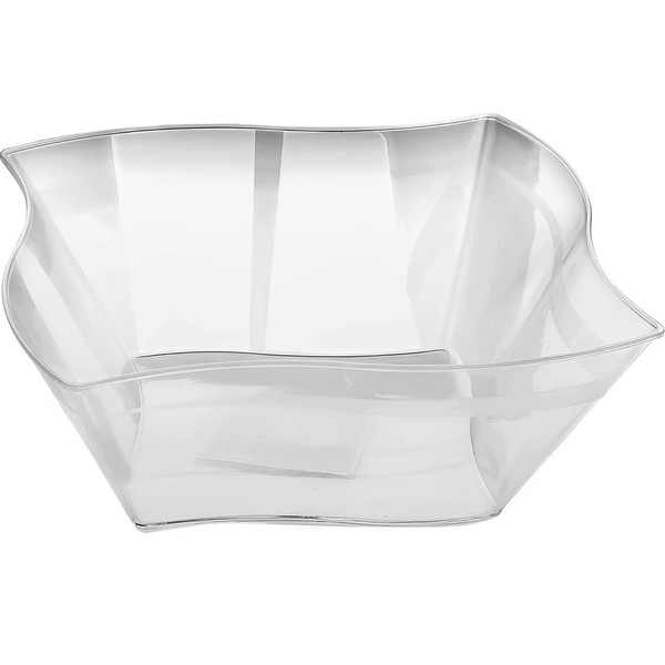 Blue Sky Clear Square Wave Plastic Serving Bowl - 90 oz. (1 Count) - Premium & Durable Clear Plastic Bowl - Perfect Snack Bowl and Salad Bowl for Birthday, Wedding, Themed Party & Other Event