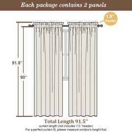 Chyhomenyc Ivory Sheer Curtains 90 Inches Long 2 Panels, Light Filtering Ivory Curtains for Living Room, Soft Gentle Voile Rod Pocket Bedroom Window Drapes, 59Wx90L Inch, 2PCS