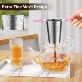 CTIANWXY Tea Infuser for Loose Leaf Tea,18/8 Stainless Steel Tea Infuser with Heat Proof Silicone Handles,Extra Fine Mesh Tea Strainers Filter Fine Tea Leaves Effectively,Fits TeaPots/Mugs-Pink