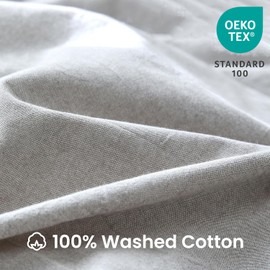 BISELINA 100% Washed Cotton Duvet Cover Set 3pcs with Bowknot Ties Strap Solid Color Linen Like Textured Durable Breathable Soft Comfy Chic Bedding (Queen, Light Grey)